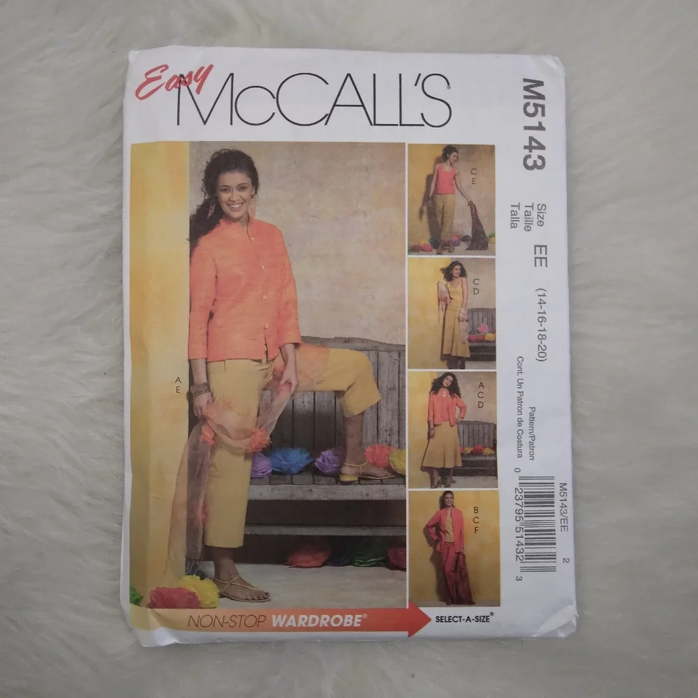 MCCALL'S M5143 Sz 14-20 Misses Casual Wardrobe Jacket (2 Lengths) Top Skirt Pant